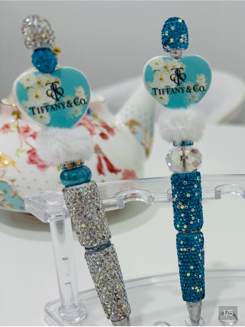Tiffany & Co. Blue Floral Heart Charm Pendant bling Pen $20 each